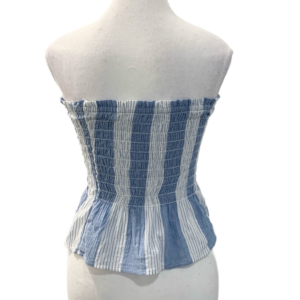 American Eagle Outfitters Smocked Peplum Crop Top in Blue and White Size Small - Picture 3 of 5